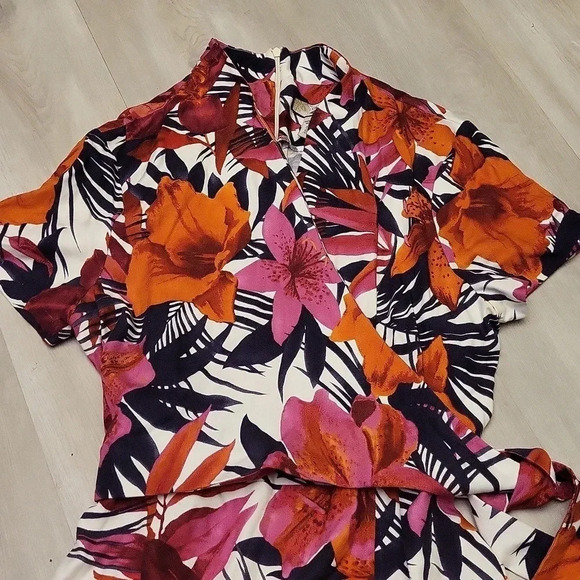 Carribean Joe Womens Large Floral Front Tie Wrap Dress Tropical Travel Casual - Picture 3 of 4